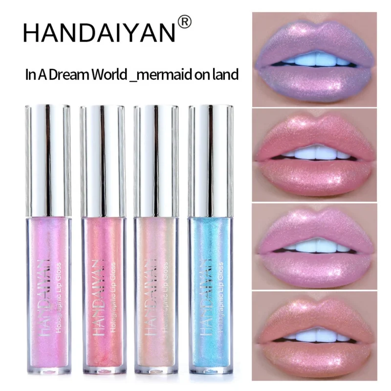 holographic-lip-gloss-6-colors-iridescent-moisturizing-hdy-ktge8r7q-1 HANDAIYAN Mermaid Holographic Lip Gloss in 6 iridescent shades with moisturizing glitter finish.