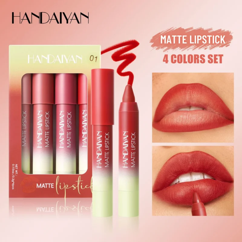 matte-lip-liner-lipstick-2-in-1-set-4-colors-hdy-s6g85gft-1 HANDAIYAN Matte Lip Liner and Lipstick 2-in-1 Set with 4 Rich, Waterproof Colors in a Velvety Finish