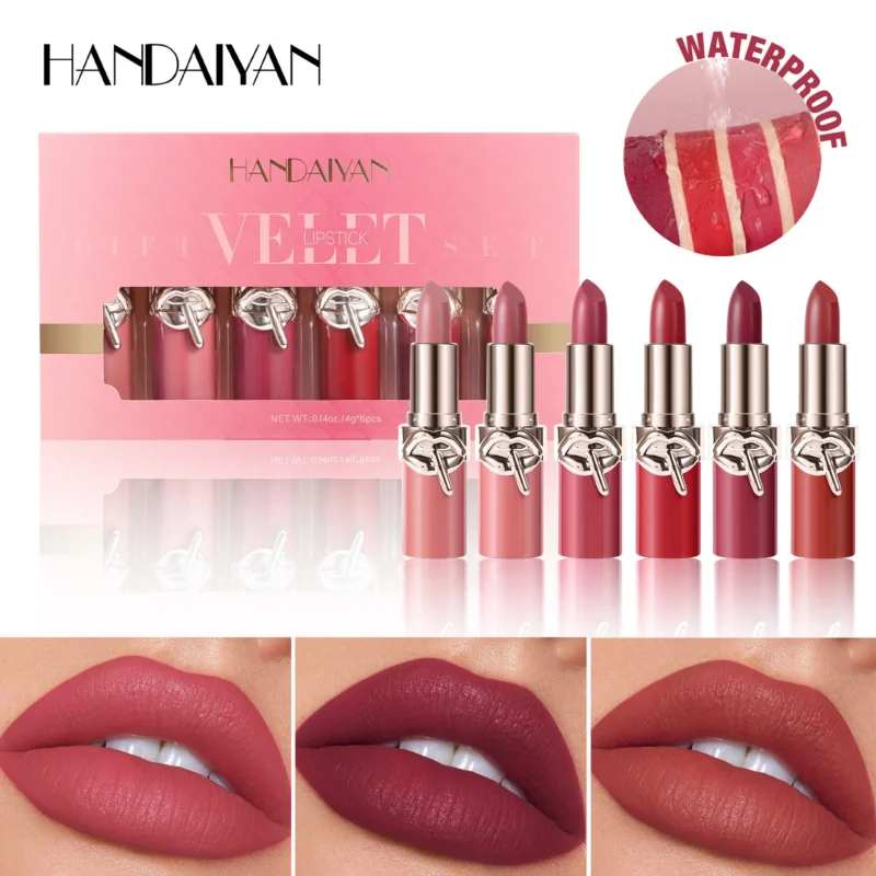 matte-lipstick-set-6-piece-velvet-hdy-e458chnw-1 Handaiyan 6-piece velvet matte lipstick set with long-lasting waterproof formula and creamy texture
