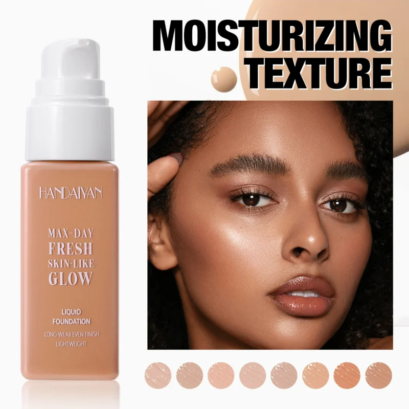 waterproof-long-lasting-liquid-foundation-8-shades-hdy-wetk5cvk-1 HANDAIYAN Max-Day Fresh Skin-Like Glow Liquid Foundation in 8 shades, offering waterproof and long-lasting coverage.